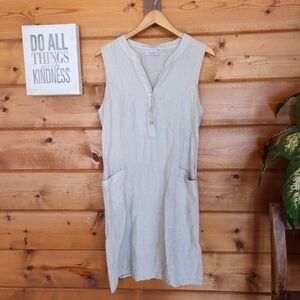 Blu Orchid Cream Italy 100% Linen‎ Sleeveless Shift Dress Lagenlook Sequins Sz M